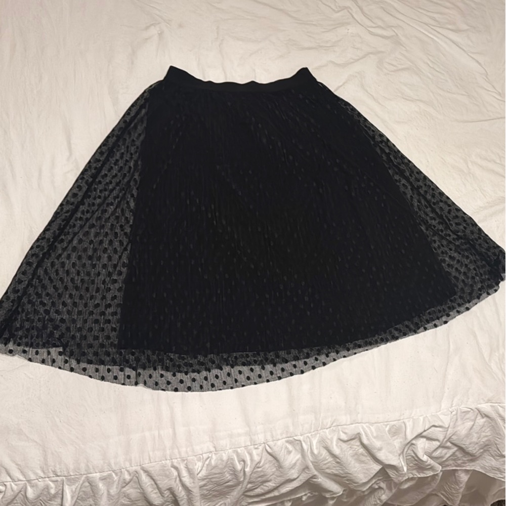 New York & Company Black Full Mesh Polka Dot Skirt